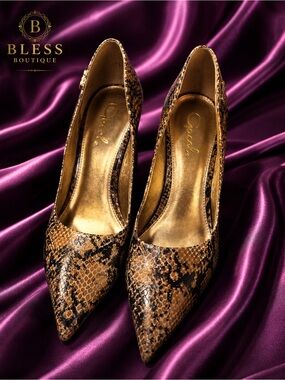 Cocel Snakeskin Print Pointed Toe Pumps High Heels